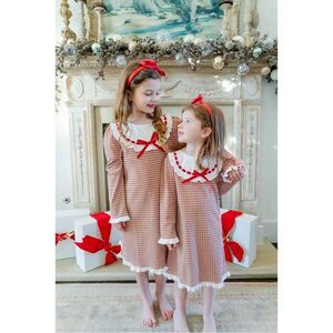 Lila & Hayes Emersyn Red Green White Holiday Plaid Lace Trim Dress Sz 8 Cottage